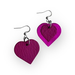 BOUCLES D'OREILLES CŒURS EN CUIR ROSE