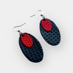 Boucles d'oreilles créoles en cuir noir et blanc en nid d'abeille