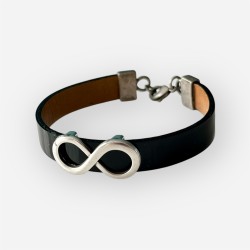 bracelet femme cuir noir perle à l'infini