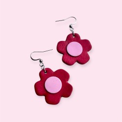 Boucles d'oreilles fleurs en cuir rose