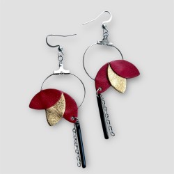 Boucles d'oreilles en cuir rouge et or