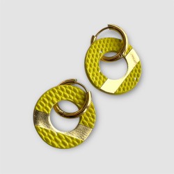 Créoles en cuir jaune et doré artisanales