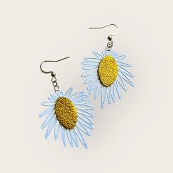 Boucles d'oreilles soleil avec intérieur en cuir jaune