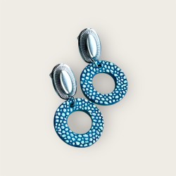 Bijoux créoles artisanaux en cuir bleu tacheté, LYVI