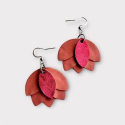 BIJOUX FAITS MAIN EN CUIR - BOUCLES D'OREILLES ARTISANALES ROUGE