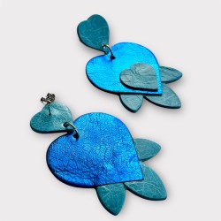 Boucles d'oreilles cœurs bleus vue de dos et de face