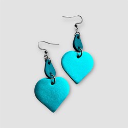 BOUCLES D'OREILLES EN CUIR BLEU SCINTILLANT FAIT À JUILLAC EN LIMOUSIN