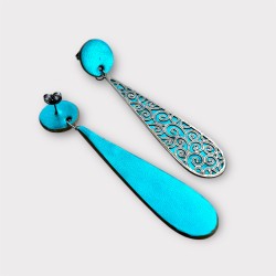 boucles d'oreilles en cuir bleu - vue de devant et de derrière