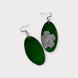 Boucles d'oreilles ovales Regine en cuir vert devant et derrière