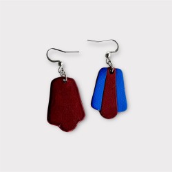 Boucles d'oreilles en cuir bleu et prune vue de dos