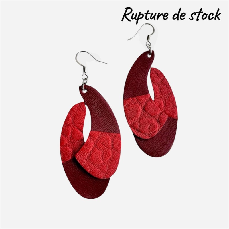 Boucles d'oreilles en cuir rouge modèle Laëtitia avec mention rupture de stock