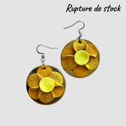 Boucles d'oreilles fleurs en cuir jaune