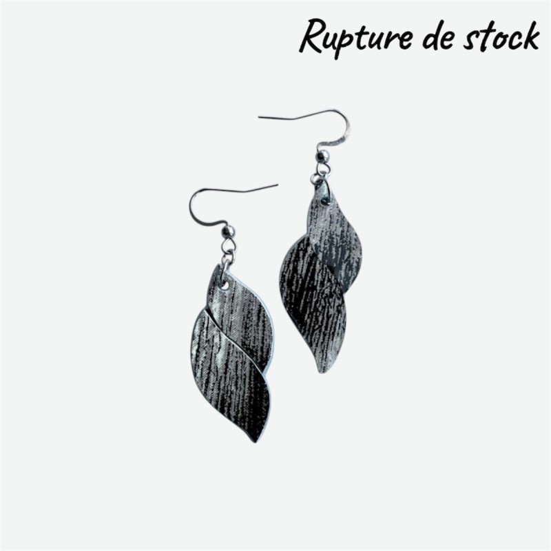 Boucles d'oreilles en cuir noir et blanc avec mention rupture de stock