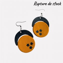 Boucles d'oreilles en cuir noir et jaune moutarde avec mention rupture de stock
