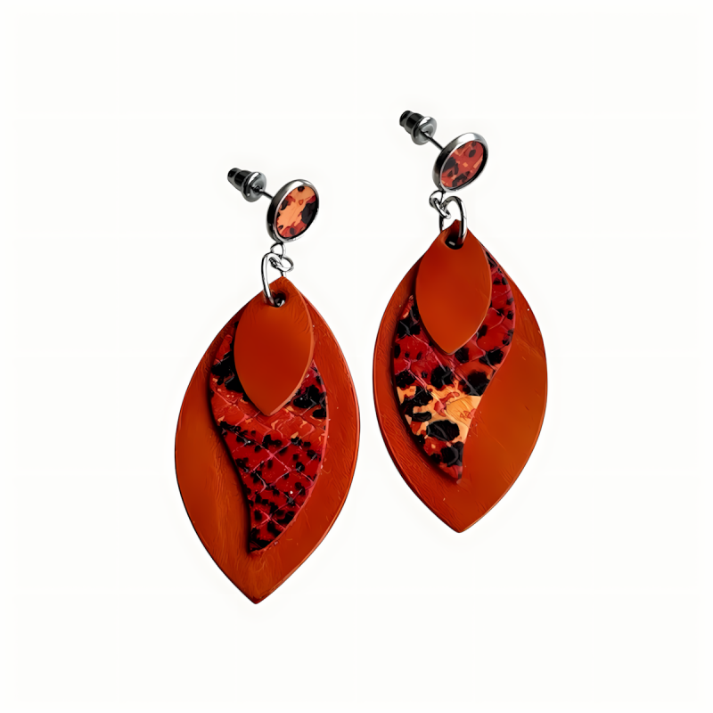 Boucles d'oreilles en cuir orange créés en Limousin à Juillac