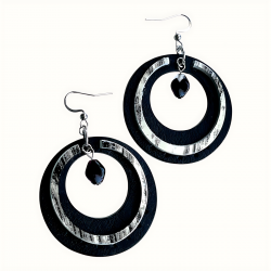 Créoles en cuir noir et blanc rehaussées d'une perle en verre