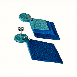 Boucles d'oreilles en cuir bleu vue de dos et de face