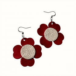 Boucles d'oreilles en forme de fleurs en cuir rouge et crème