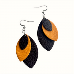 Boucles d'oreilles jaune moutarde et chocolat en cuir