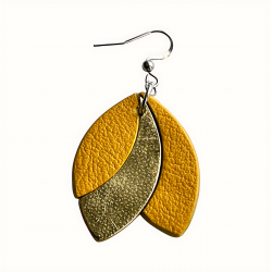 Boucles d'oreilles en cuir jaune et doré