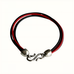Bracelet en cuir noir et rouge 3 brins