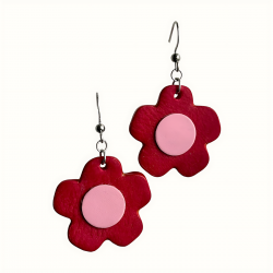 Boucles d'oreilles artisanales fleurs bicolores en cuir