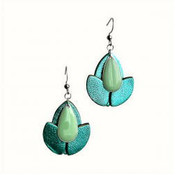 Boucles d'oreilles en cuir vert scintillant