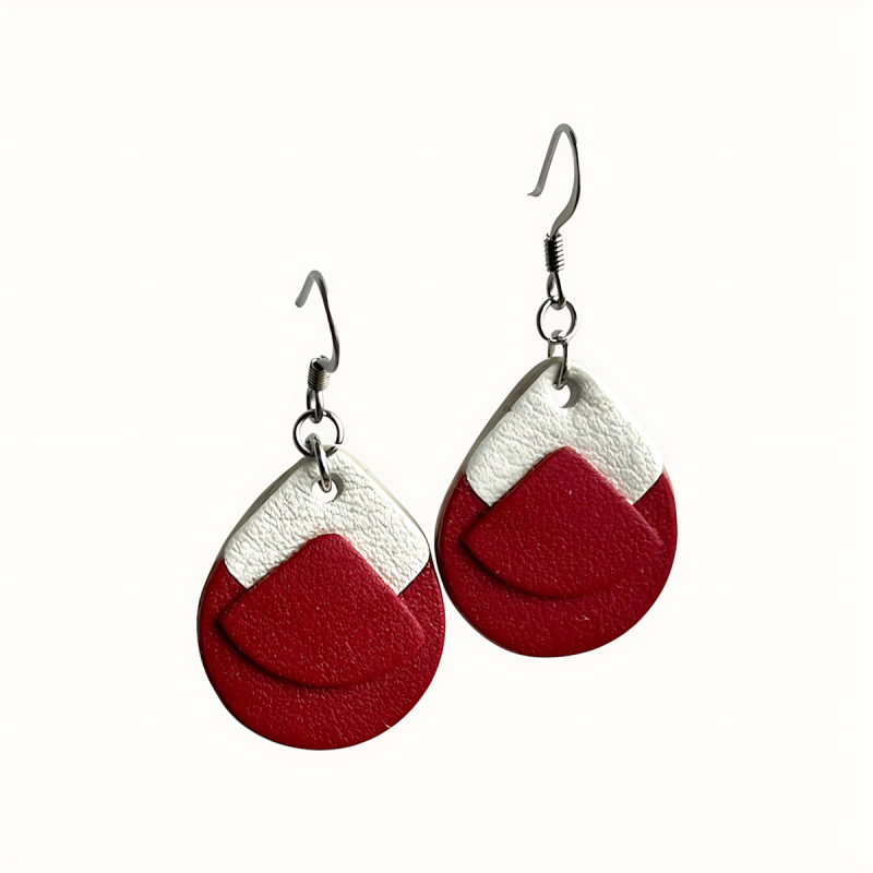 Petites boucles d'oreilles en cuir balnc et rouge