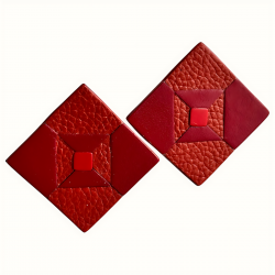 Grandes boucles d'oreilles en cuir 2 tons de rouge création artisanale en Corrèze