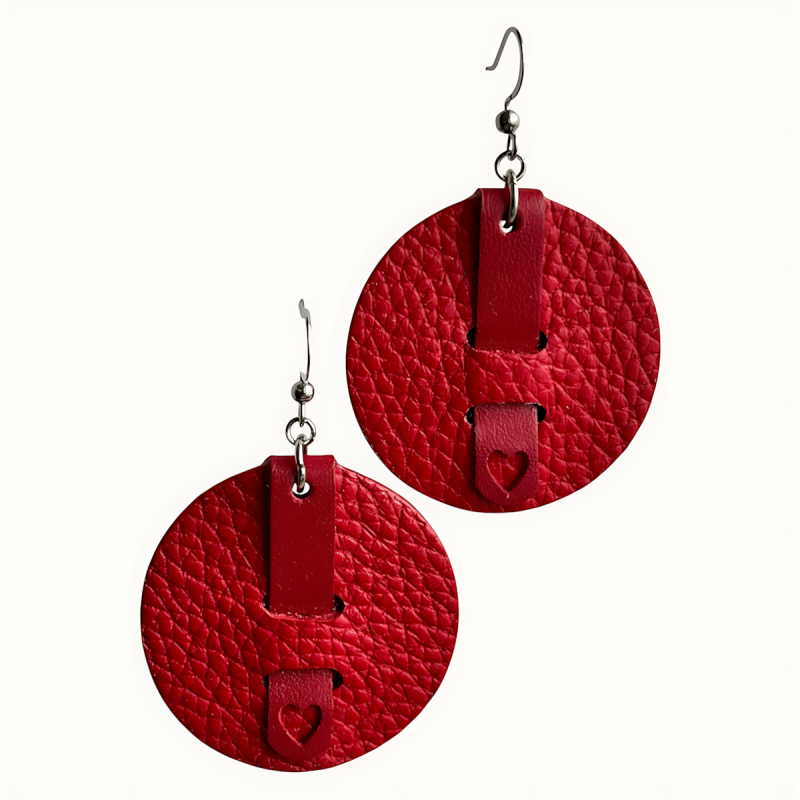 Grandes créoles en cuir rouge faits main en Limousin