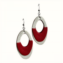 Créoles artisanales ovales en cuir rouge et blanc