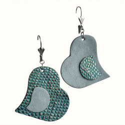 Grandes boucles d'oreilles cœurs 2 tons de bleu en cuir