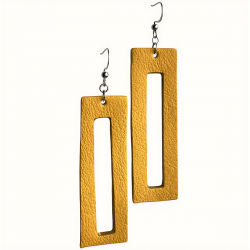 Grandes et longues créoles rectangles en cuir jaune