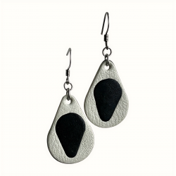 Boucles d'oreilles cuir en forme de goutte renversée blanc et noir