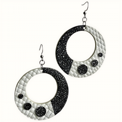 Créoles en cuir noir et blanc