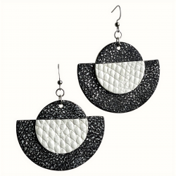 Demi-créoles en cuir noir et blanc