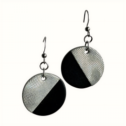 Petites créoles en cuir argentées et noir