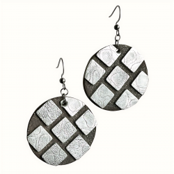 Créoles en cuir damier gris