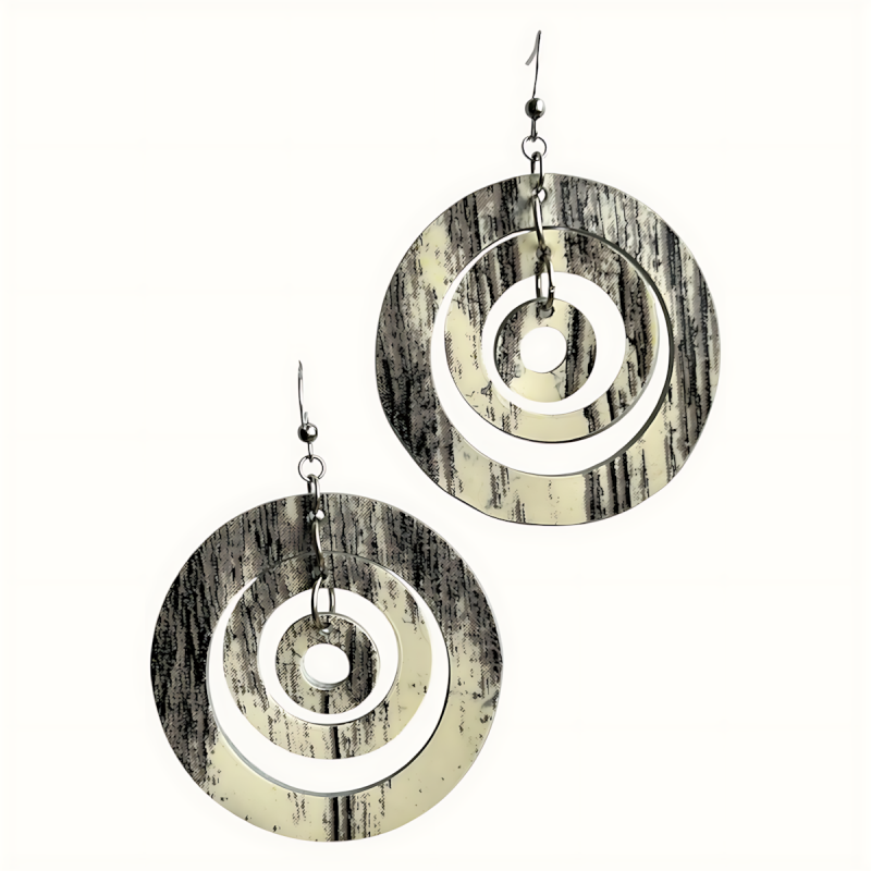 Grandes créoles en cuir noir et blanc