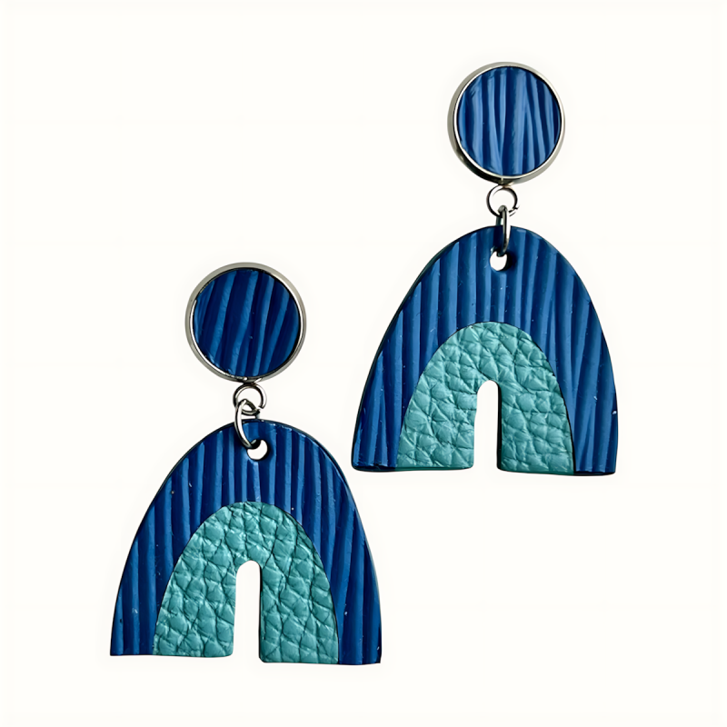 Boucles d'oreilles arcs en cuir 2 tons de bleus