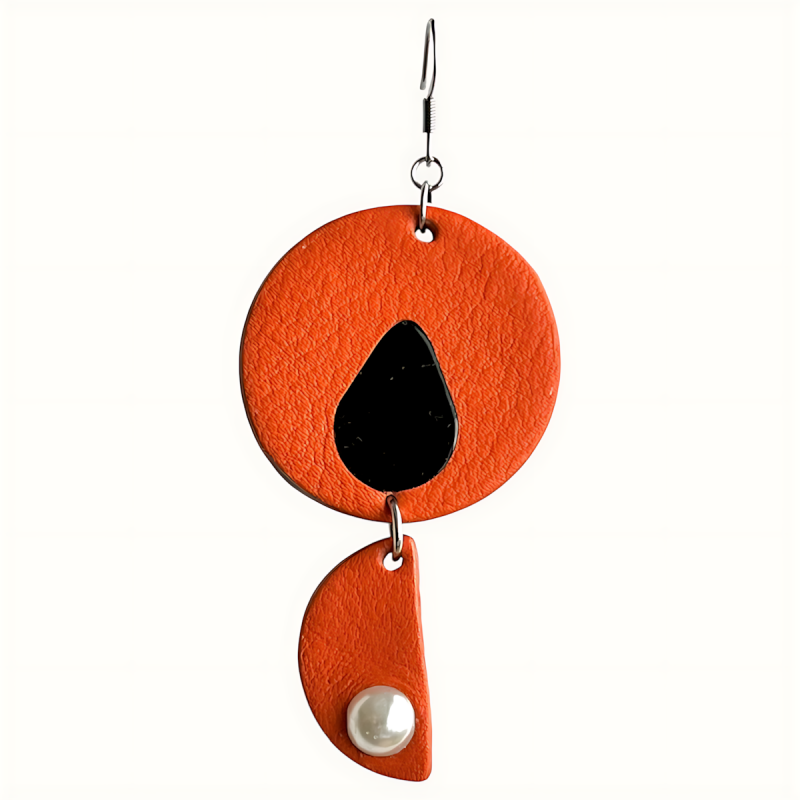 Boucle d'oreille mono en cuir orange