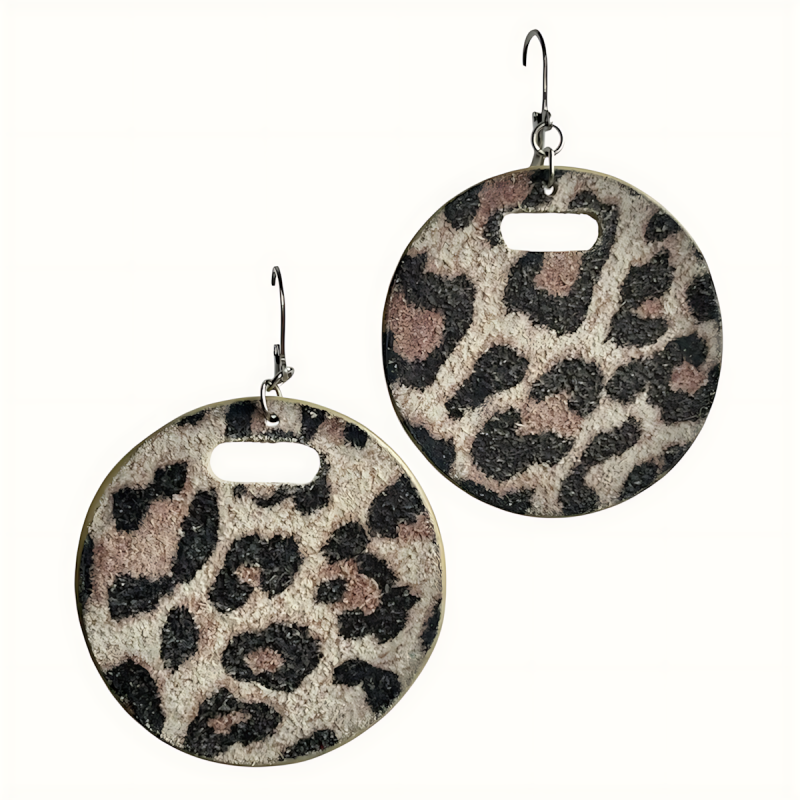 Boucles d'oreilles créoles en cuir leopard