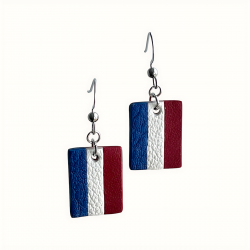 Boucles d'oreilles patriotiques en cuir bleu, blanc, rouge