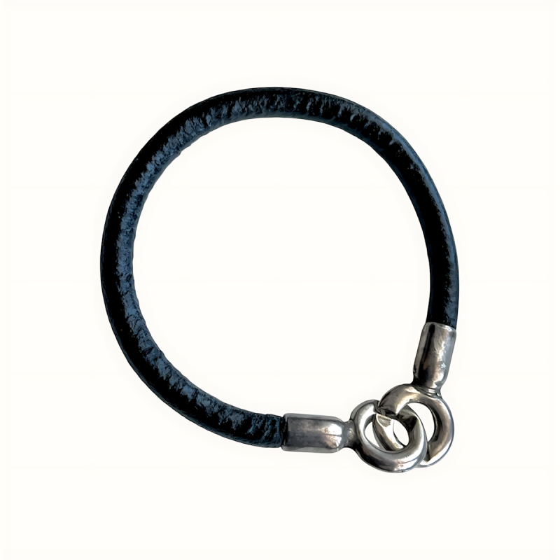 Bracelet en cuir noir fermeture mar menottes