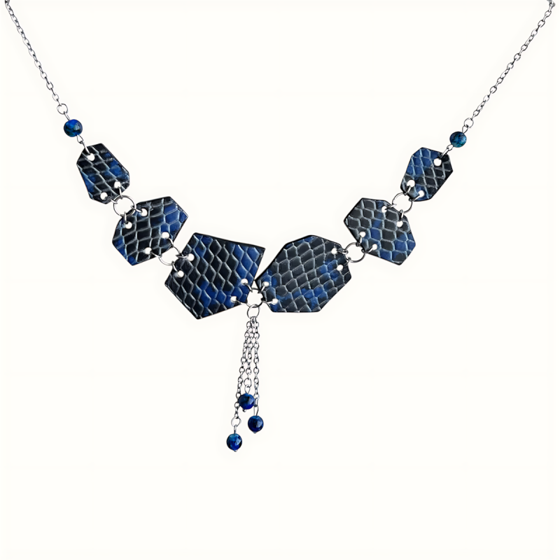 Boucles d'oreilles en cuir bleu effet crocodile