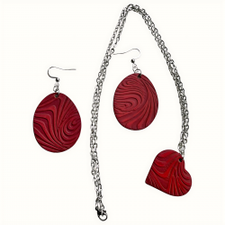 Parure bijoux en cuir rouge comprenant collier et boucles d'oreilles