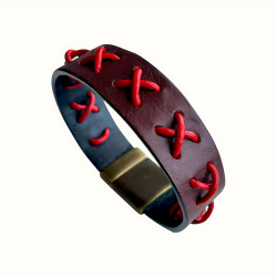Bracelet mixte en cuir véritable rouge