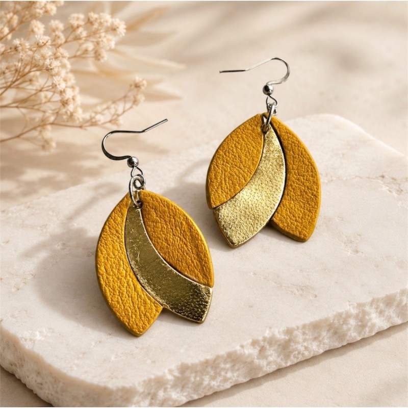 Boucles d'oreilles en cuir jaune