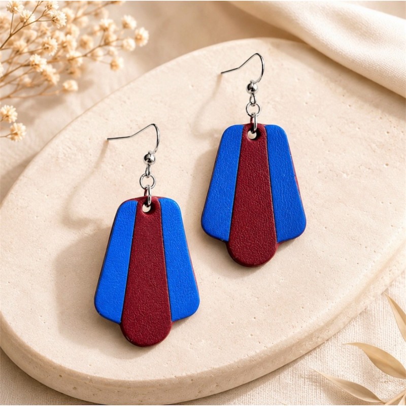 Boucles d'oreilles en cuir bleu & prune