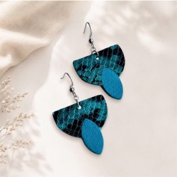 Boucles d'oreilles en cuir bleu écailles
